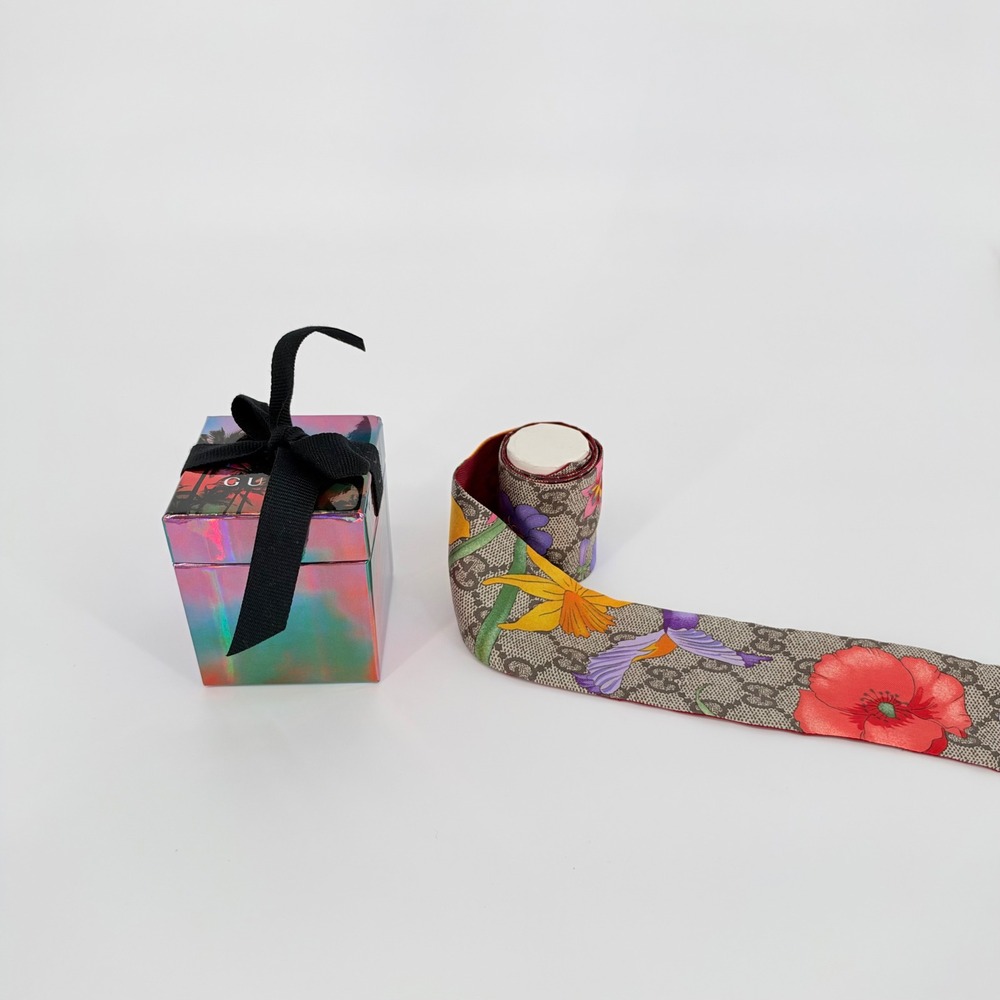 Gucci Silk Twilly Neck Bow Scarf Floral Print GG Supreme Monogram Butterfly Gift